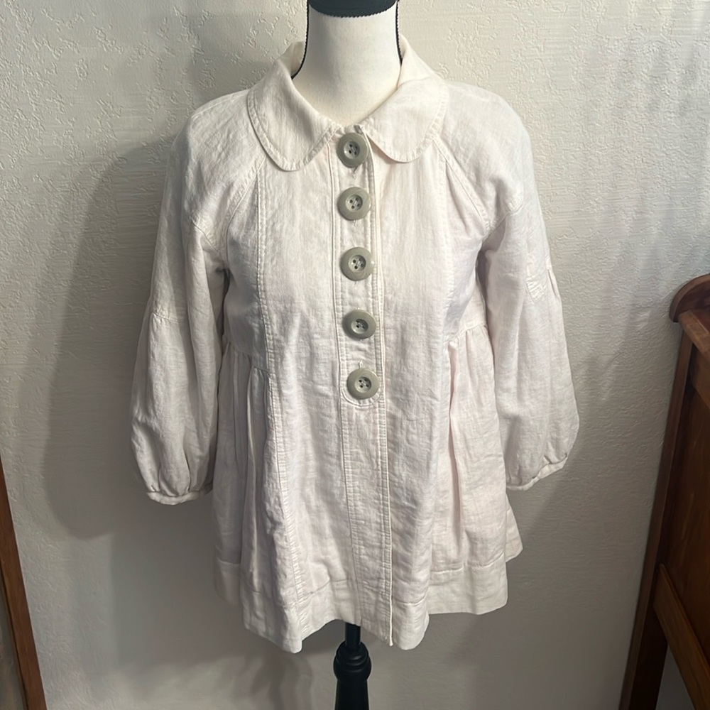 Free People Linen white cotton blend, 3/4 balloon sleeve jacket!